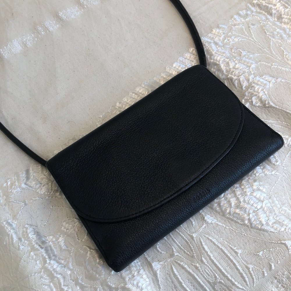 Black Leather Envelope Crossbody Wallet Purse